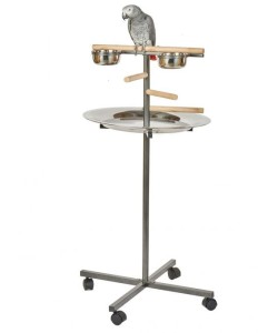 Rainforest T-Bar Parrot Play Stand With Steps, Feeders And Tray - Black